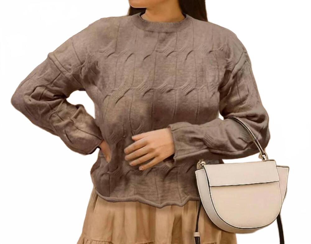 NEW FEMME FATALE shai large cable sweater in truffle